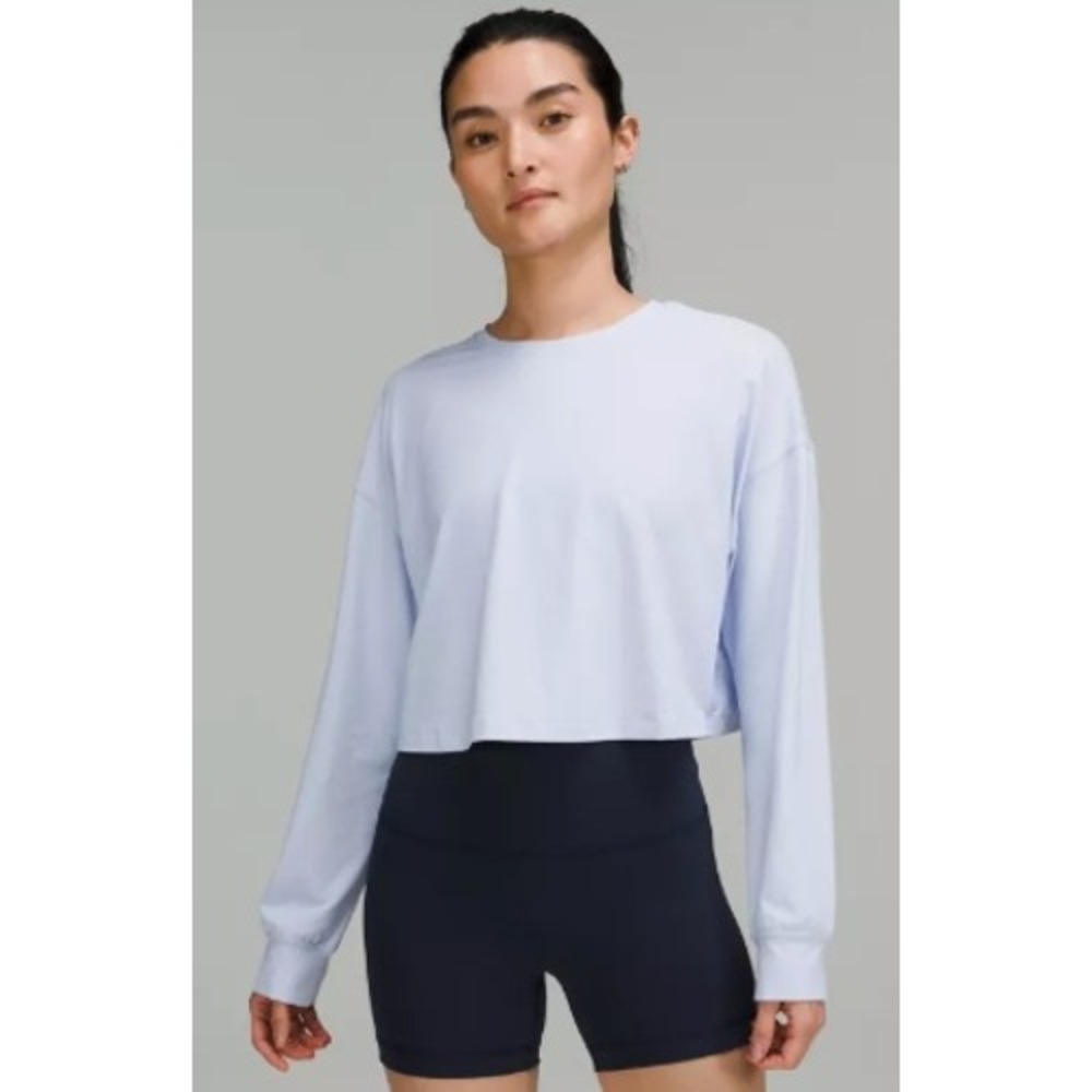Lululemon Back In Action Long Sleeve Shirt Womens L Purple Cropped Athleisure